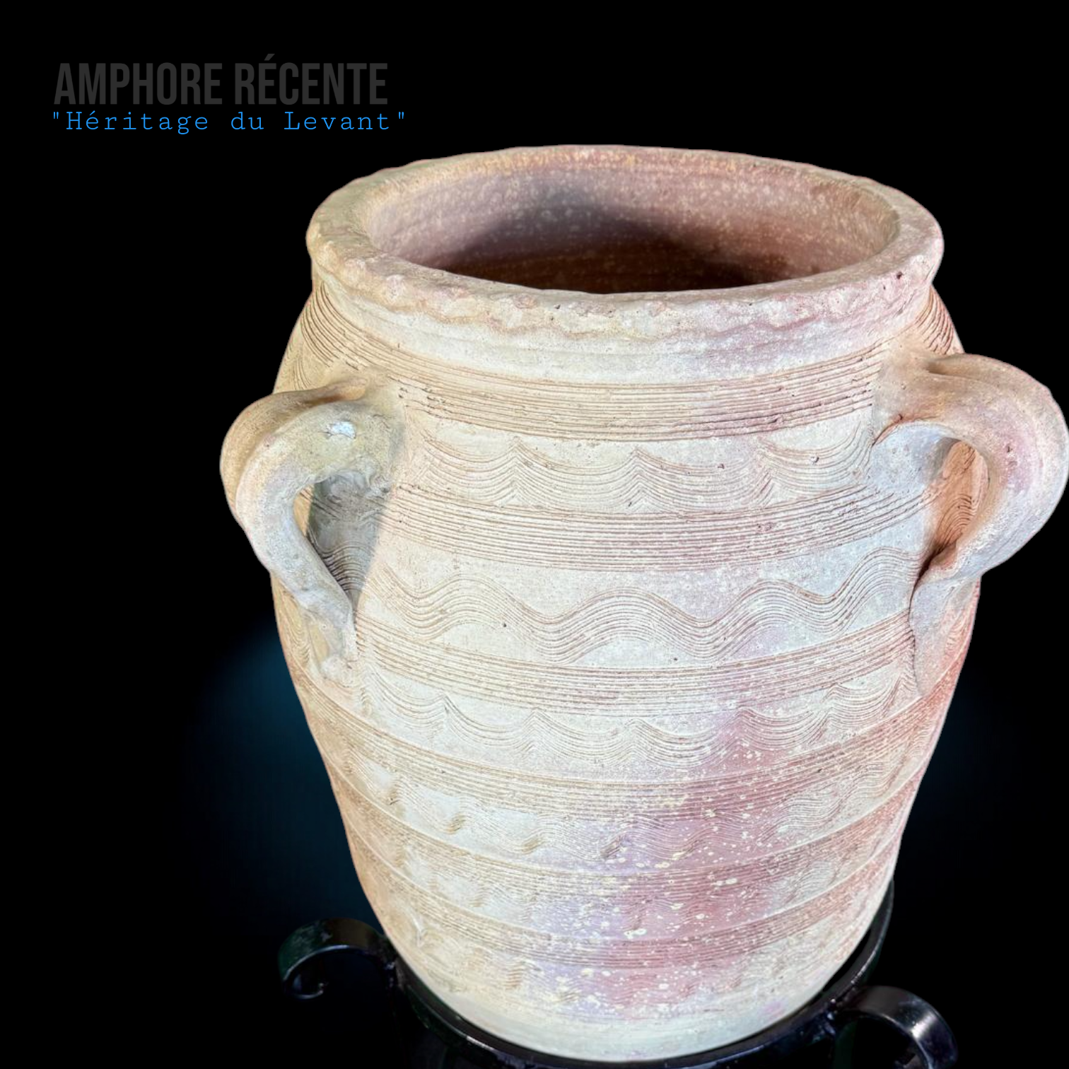 Amphore décorative haut de gamme Héritage du Levant avec support en fer forgé